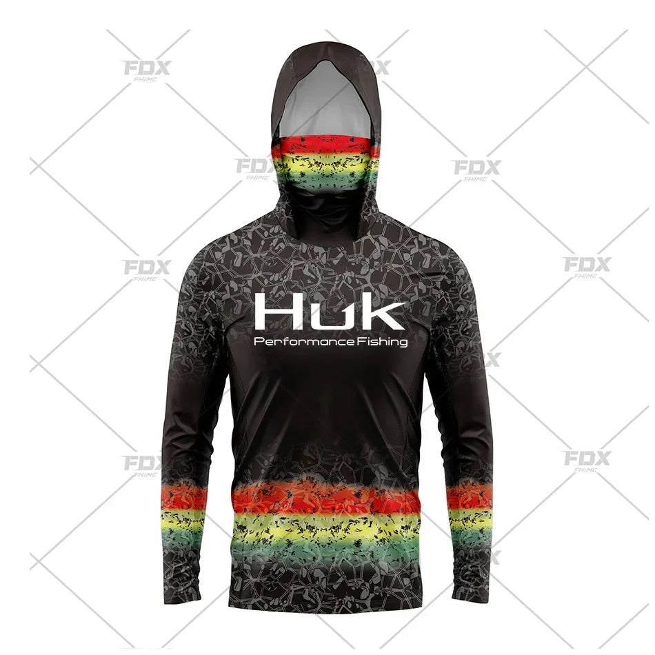 Huk Fishing Shirt UPF 50 Hooded Face Cover Fishing Clothes Summer Sun Protection Hoodie