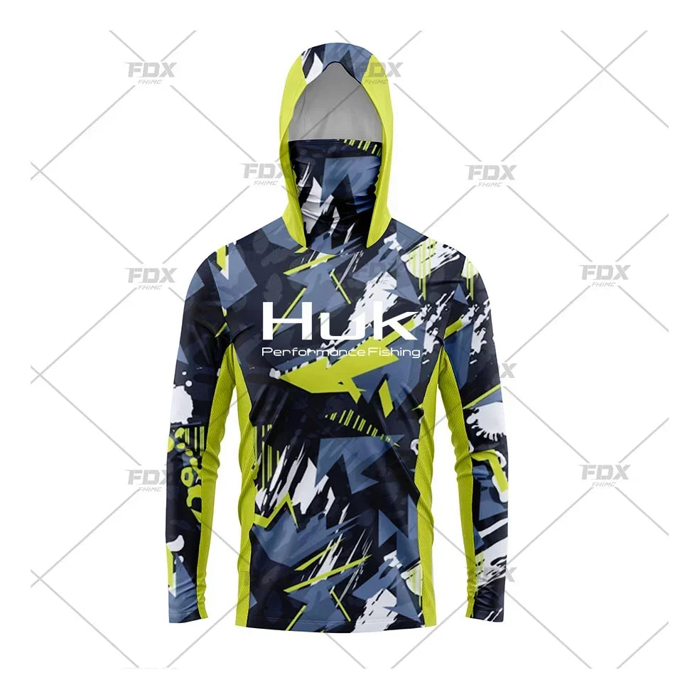 Huk Fishing Shirt UPF 50 Hooded Face Cover Fishing Clothes Summer Sun Protection Hoodie