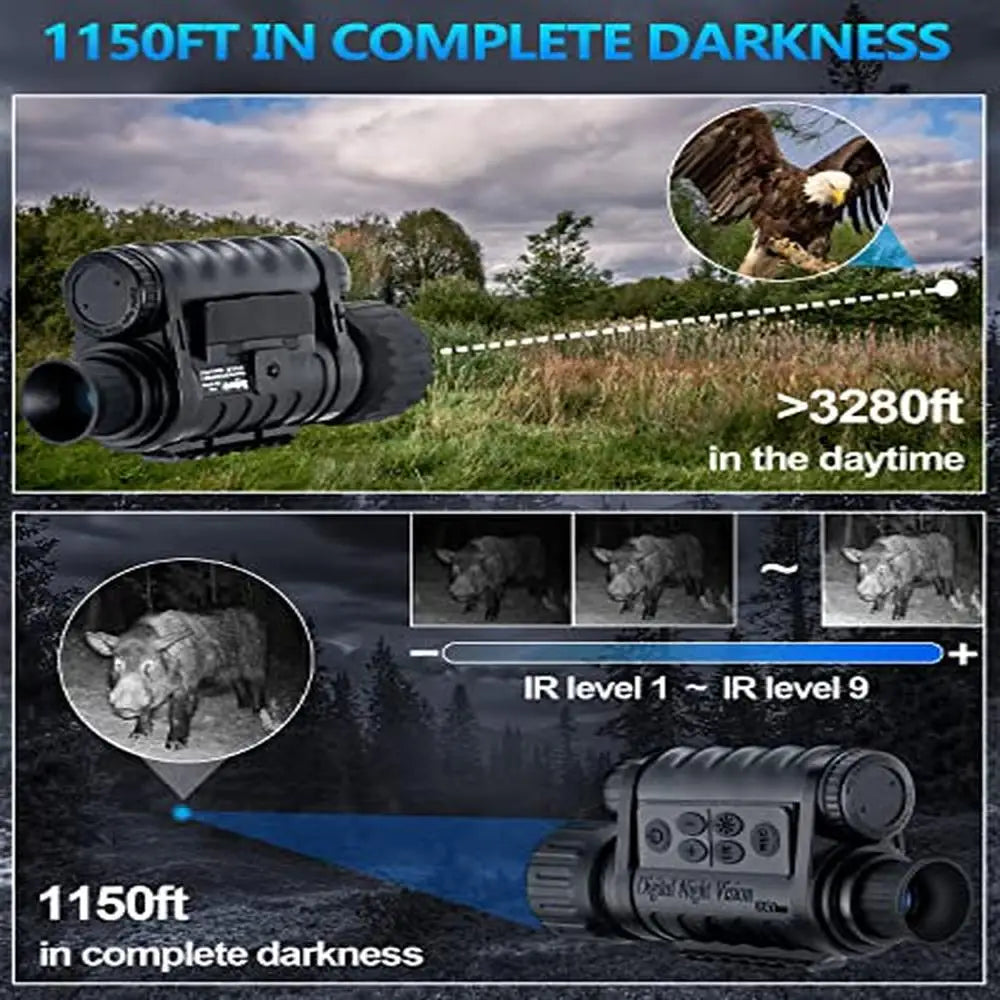 True WiFi Night Vision Monocular Support Smartphone iOS/Android 32G Super HD in Full Darkness Clearly Infrared Camera Telescope 12MP Photo Video Night Watching 5X Digital Zoom Night Vision Binocular