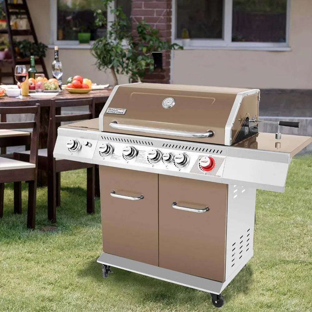 Propane Barbecue Grill With Sear Burner, Rear Burner and Side Burner