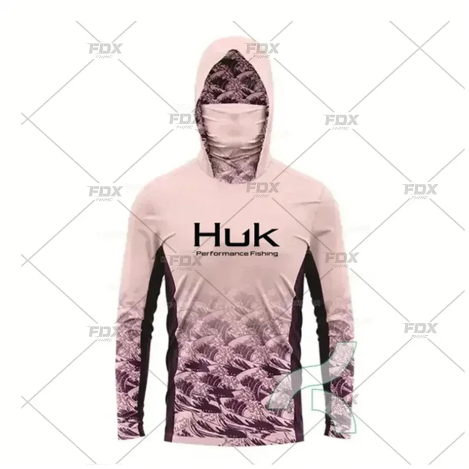 Huk Fishing Shirt UPF 50 Hooded Face Cover Fishing Clothes Summer Sun Protection Hoodie