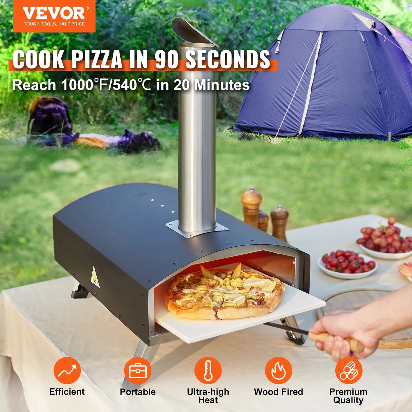 VEVOR Outdoor Pizza Oven, 12-inch Pellet and Charcoal Fire Pizza Maker