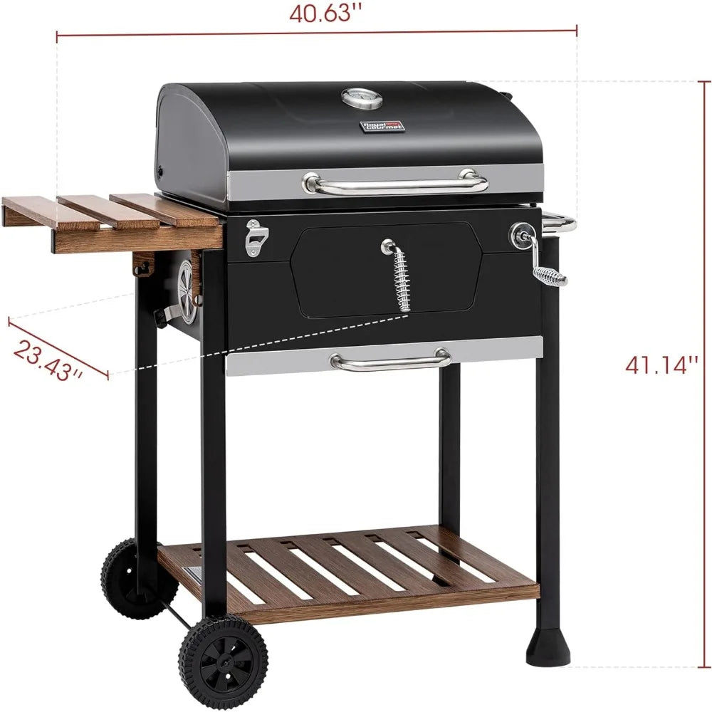 Royal Gourmet 24-Inch Charcoal Grill, BBQ Smoker with Handle and Folding Table