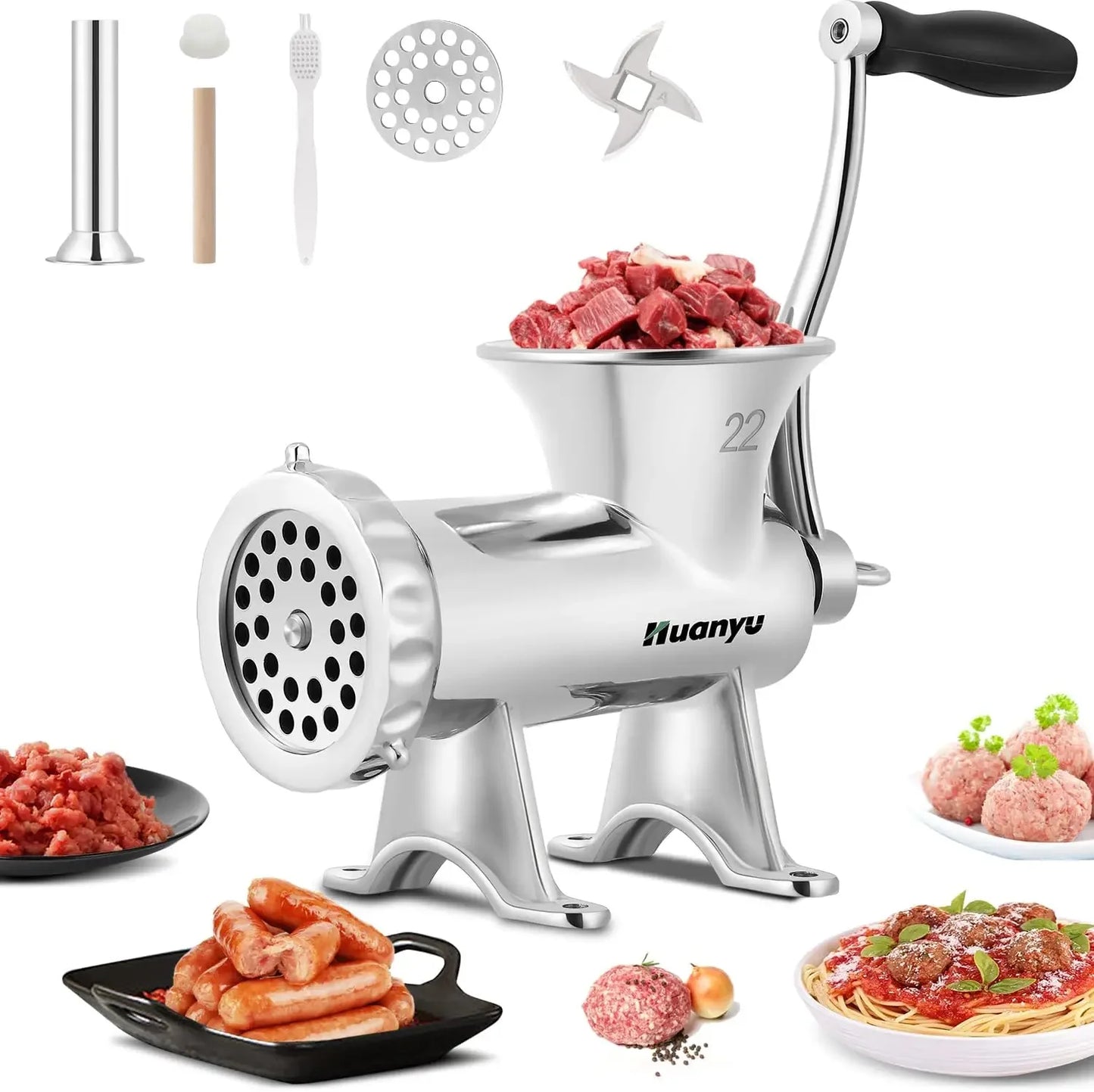 Huanyu Manual Meat Grinder Sausage Stuffer Stainless Steel Sausage Filler Commercial Meat Grinding Machine Household Pork Meat Mincer (NO.22)