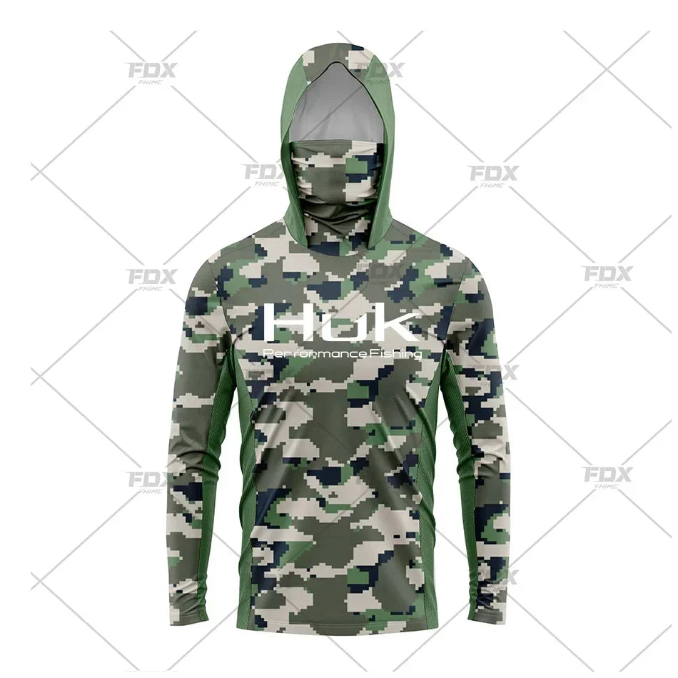 Huk Fishing Shirt UPF 50 Hooded Face Cover Fishing Clothes Summer Sun Protection Hoodie