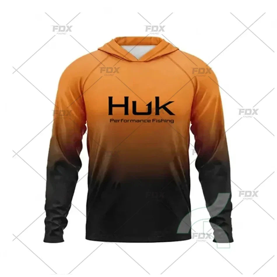 Huk Fishing Shirt UPF 50 Hooded Face Cover Fishing Clothes Summer Sun Protection Hoodie