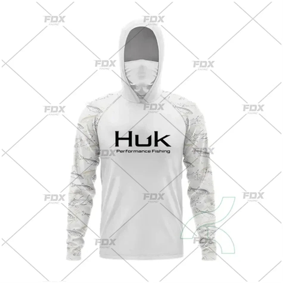 Huk Fishing Shirt UPF 50 Hooded Face Cover Fishing Clothes Summer Sun Protection Hoodie