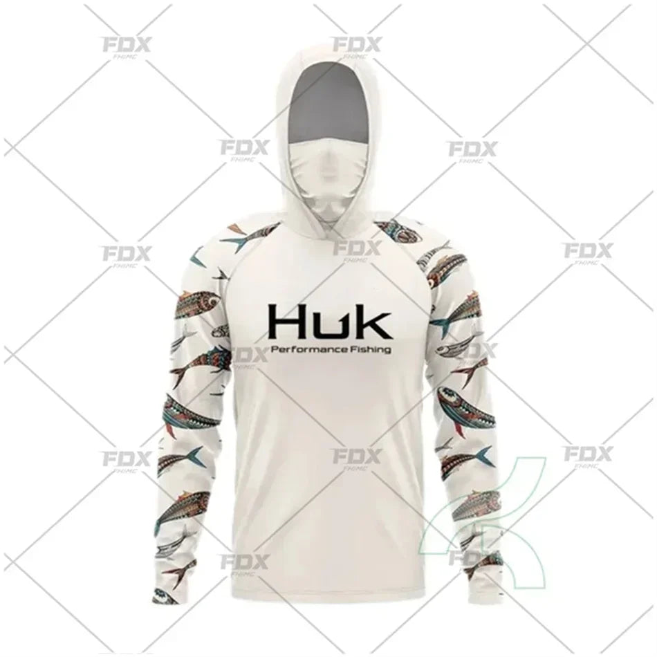 Huk Fishing Shirt UPF 50 Hooded Face Cover Fishing Clothes Summer Sun Protection Hoodie