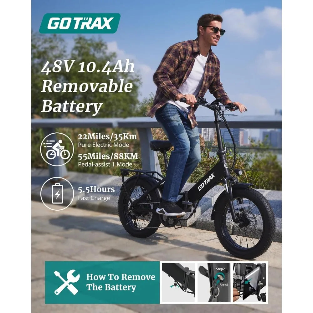 Gotrax 20" Folding Electric Bike with 55 Miles (Pedal-assist1) by 48V Battery, 20Mph Power by 500W, LCD Display and 5 Pedal-Assist Levels