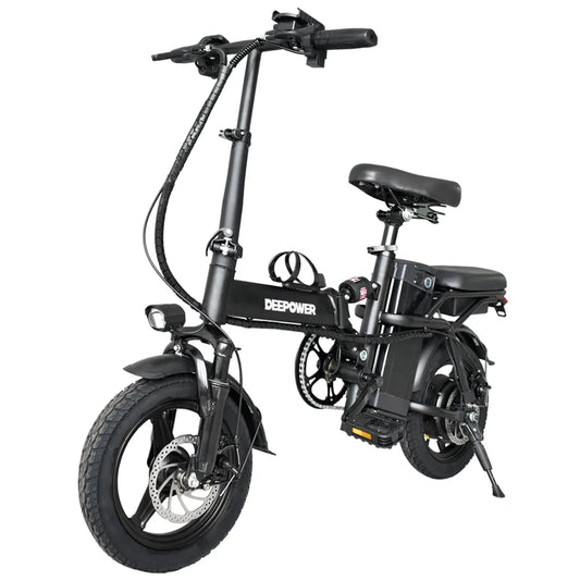 Deepower Electric Bike for Adults 600W Peak Motor, 20 mph Folding Ebike, 14" Adults Electric Bicycles,3 Levels Assist,Multi-Shock Ebike,