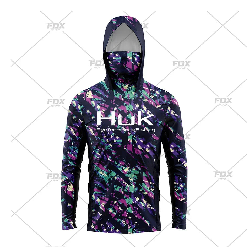 Huk Fishing Shirt UPF 50 Hooded Face Cover Fishing Clothes Summer Sun Protection Hoodie