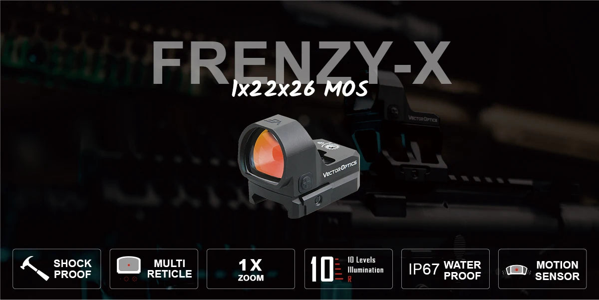 Vector Optics Frenzy 1x22x26 MOS Multi Reticles Pistol Red Dot Sight IP67 Waterproof&Auto Shut-off Fit MOJ 9mm 12GA Glock 17 19