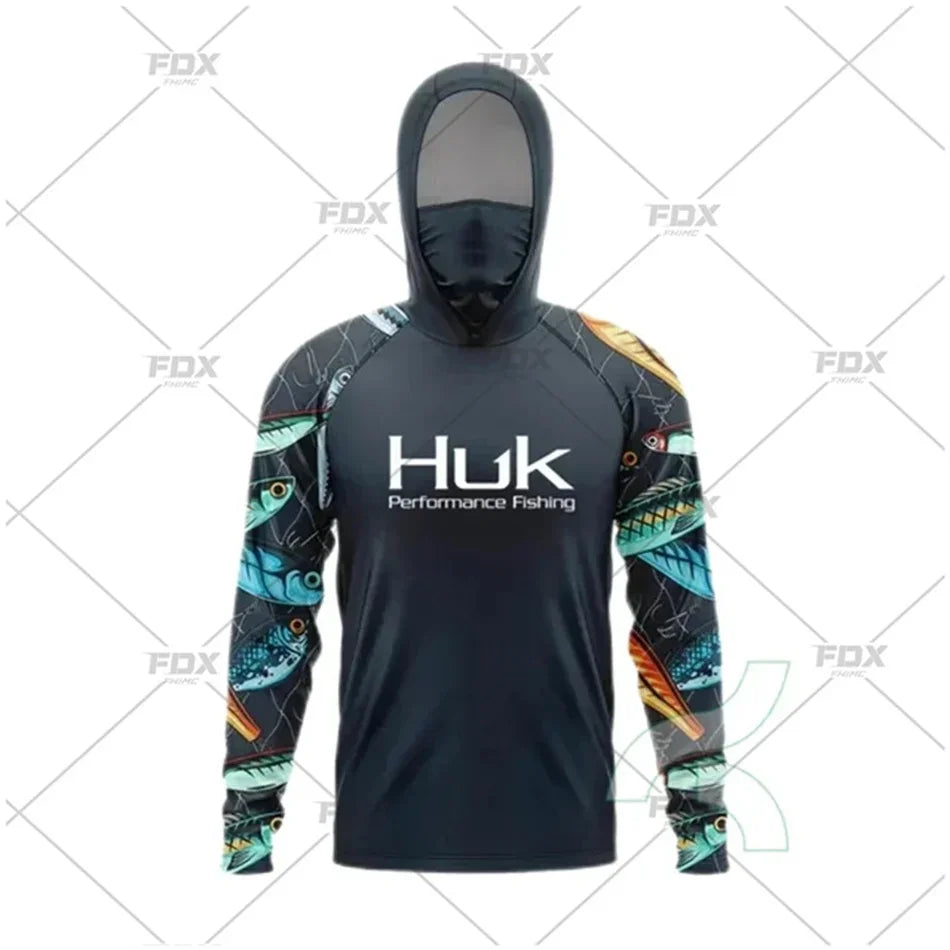 Huk Fishing Shirt UPF 50 Hooded Face Cover Fishing Clothes Summer Sun Protection Hoodie