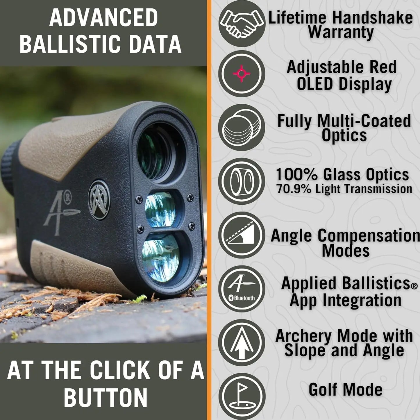 OTX2400B/A 2400yd Laser Rangefinder for Hunting, Shooting, & Golf, Red OLED Display Fast 0.1s and Accurate +/-1 yd with Ballistics/Applied Ballistics, Class 1 905nm 0.25m, Eye-Safe Laser