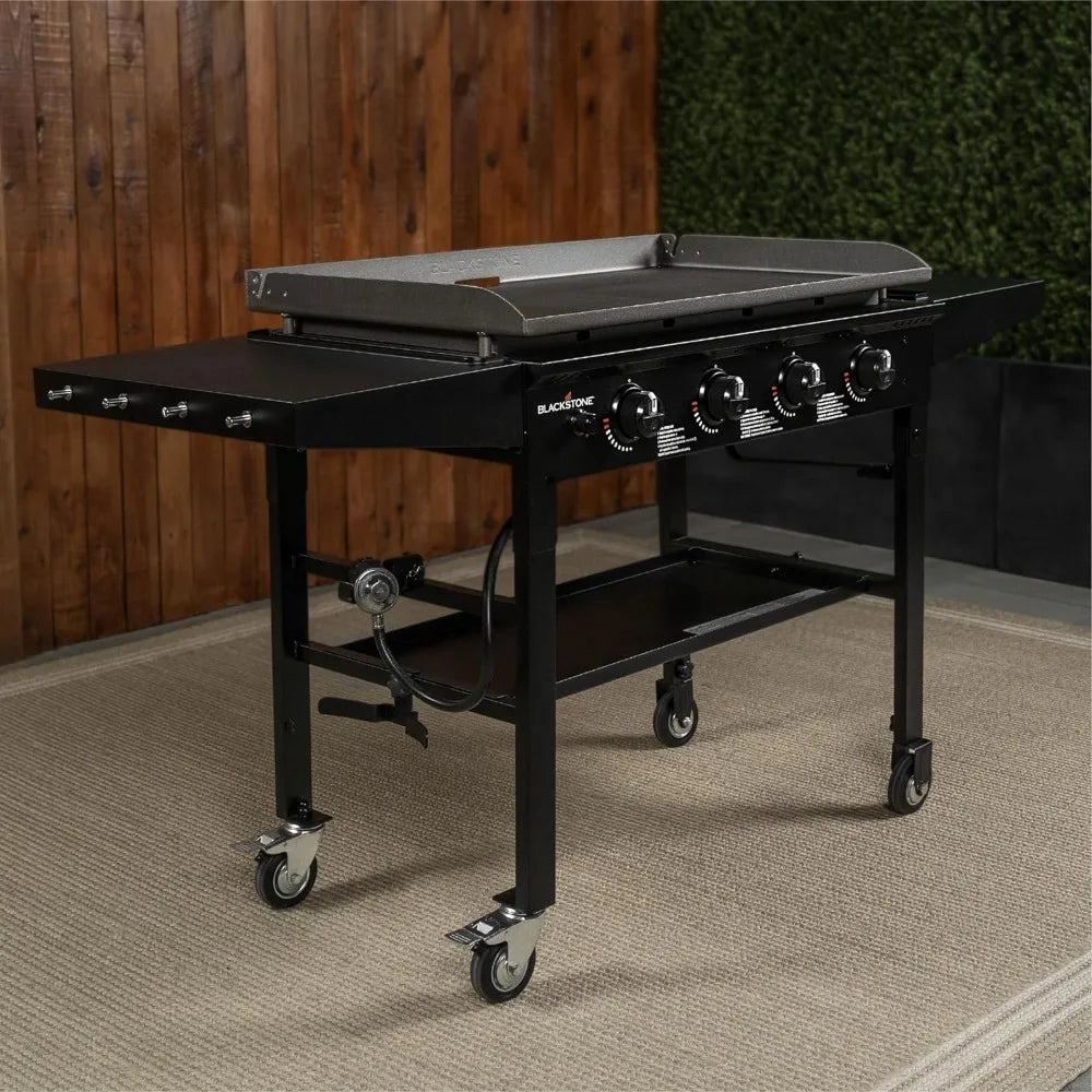 Griddle Cooking Station 4 Burner Propane Flat Top, 36” with Side Shelf