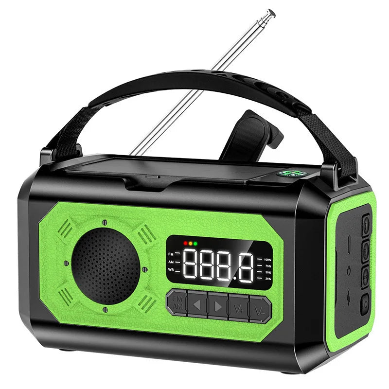 12000mAh Weather Alert Radio with 2 Solar Panels Solar Hand Crank Multifunction Radio Flashlight Power Bank for Outdoor Survival