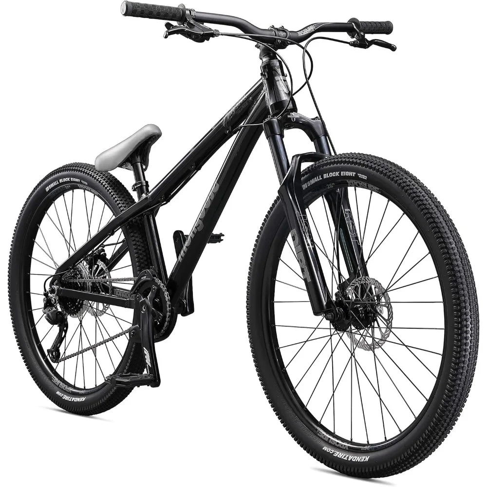 Mongoose Fireball Dirt Jump Mens and Womens Mountain Bike, 26-Inch Wheels, Mechanical Brakes, T1 Aluminum Frame