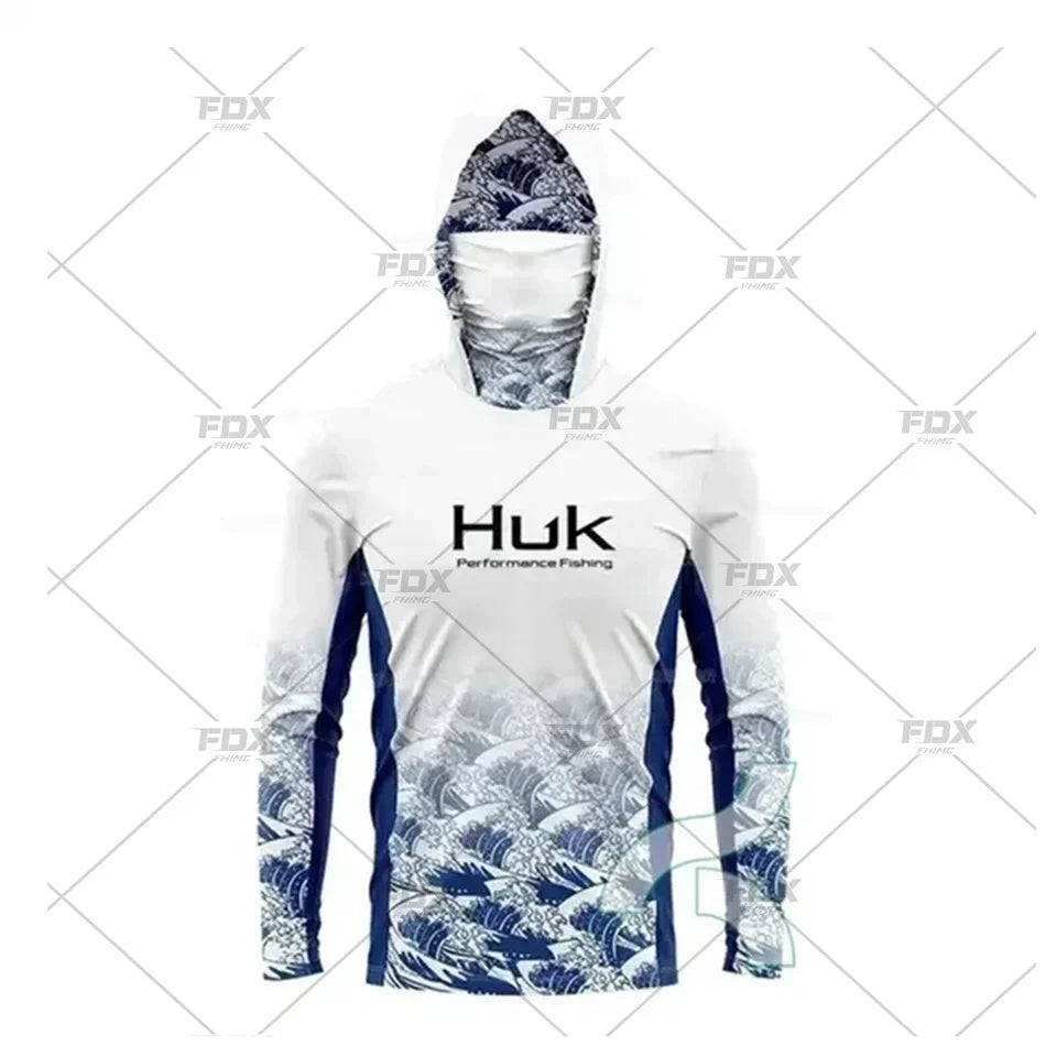 Huk Fishing Shirt UPF 50 Hooded Face Cover Fishing Clothes Summer Sun Protection Hoodie