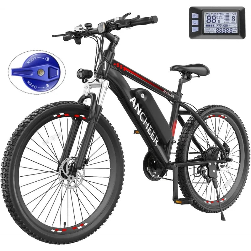 ANCHEER 500W 26" Electric Bike for Adults, [Peak 750W], 48V 10.4Ah Battery, Up to 55 Miles, 3H Fast Charge, Electric Mountain Bike, 2.1" eMTB Tire, 21 Speed, 22MPH Adults Electric Bicycle