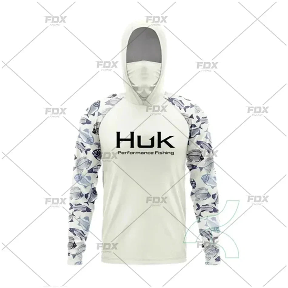 Huk Fishing Shirt UPF 50 Hooded Face Cover Fishing Clothes Summer Sun Protection Hoodie