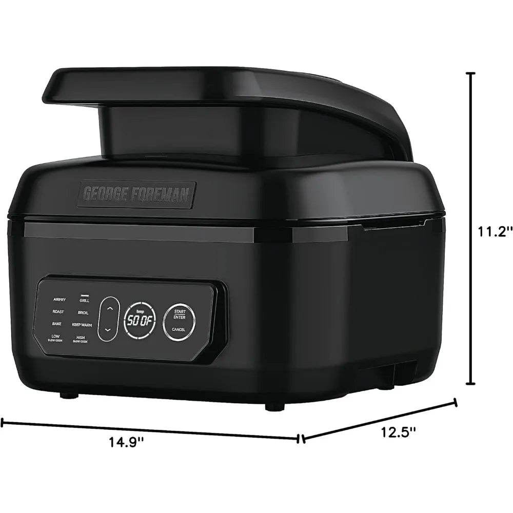 7-in-1 Electric Grill with Air Fry Technology, Adjustable Temperature, Removable Nonstick Grill Plate and Drip Tray