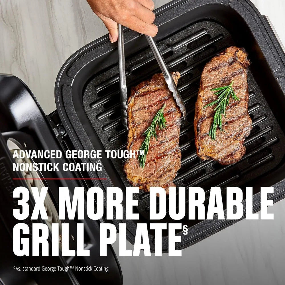 7-in-1 Electric Grill with Air Fry Technology, Adjustable Temperature, Removable Nonstick Grill Plate and Drip Tray