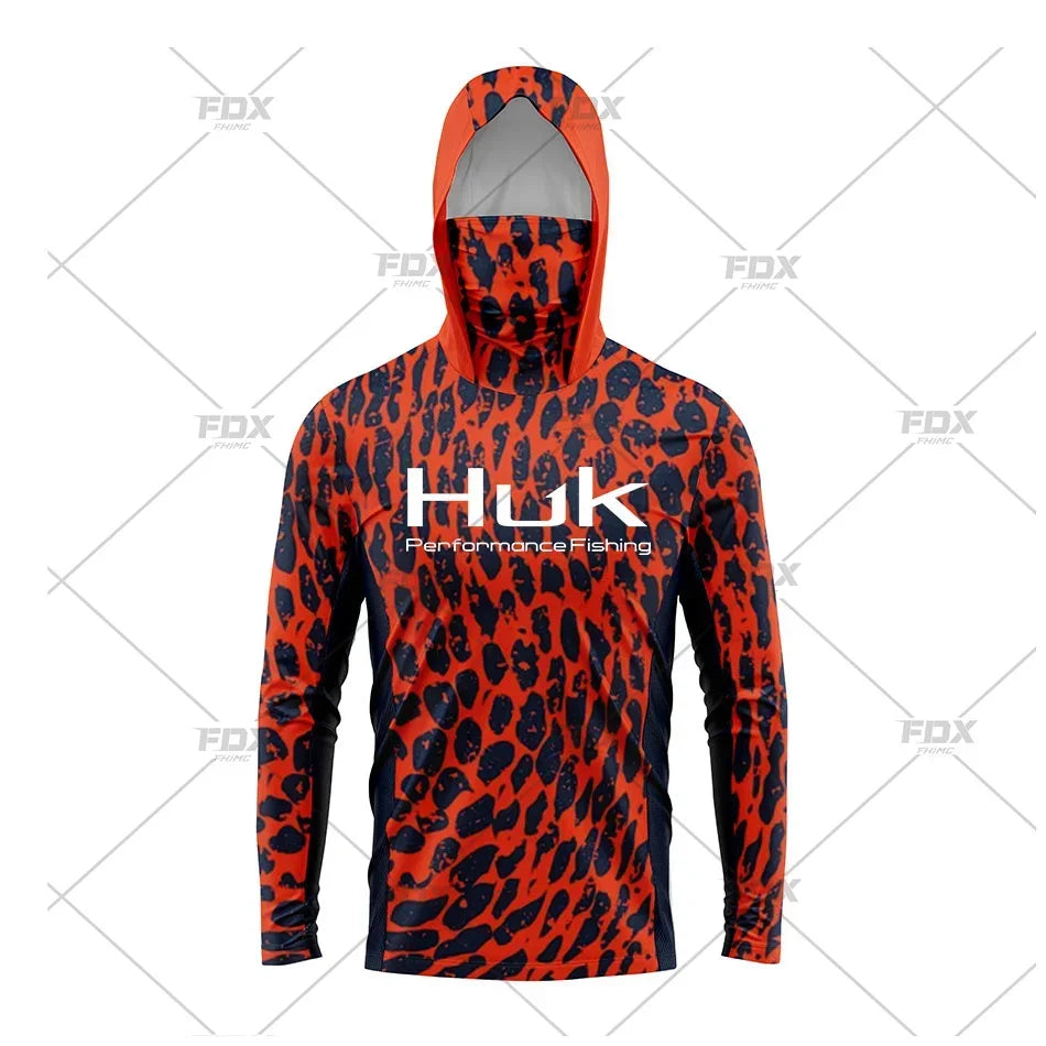 Huk Fishing Shirt UPF 50 Hooded Face Cover Fishing Clothes Summer Sun Protection Hoodie