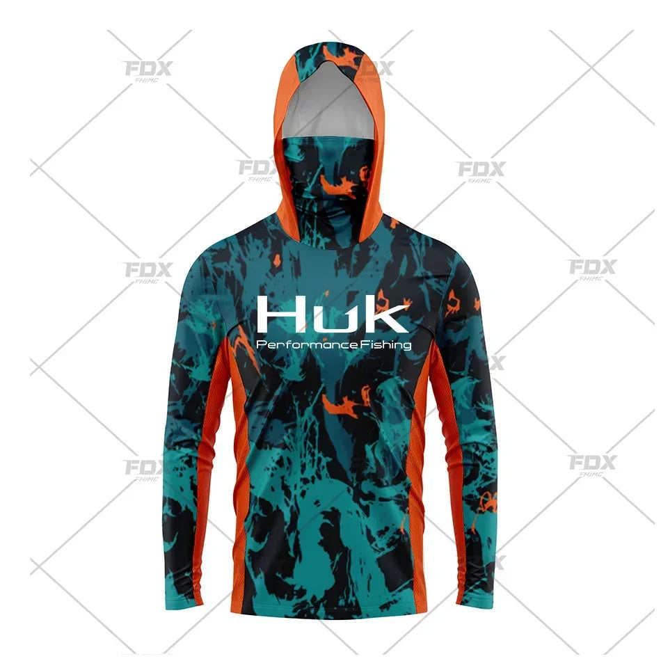 Huk Fishing Shirt UPF 50 Hooded Face Cover Fishing Clothes Summer Sun Protection Hoodie