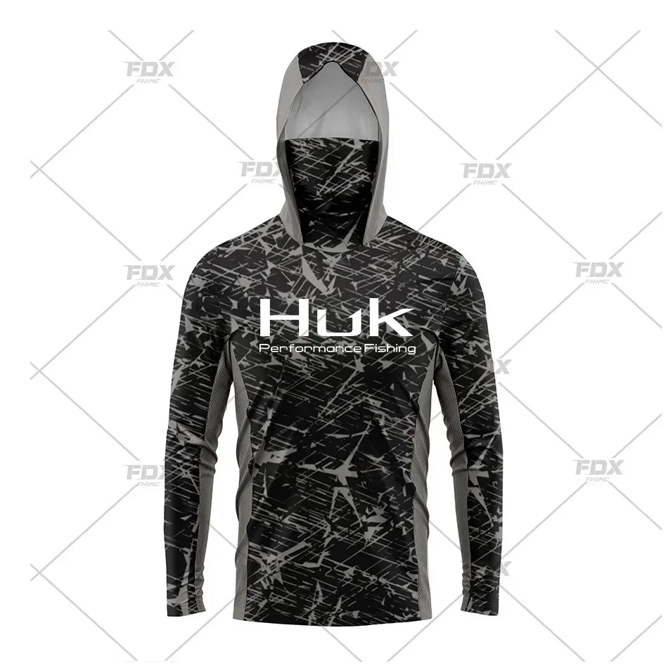 Huk Fishing Shirt UPF 50 Hooded Face Cover Fishing Clothes Summer Sun Protection Hoodie