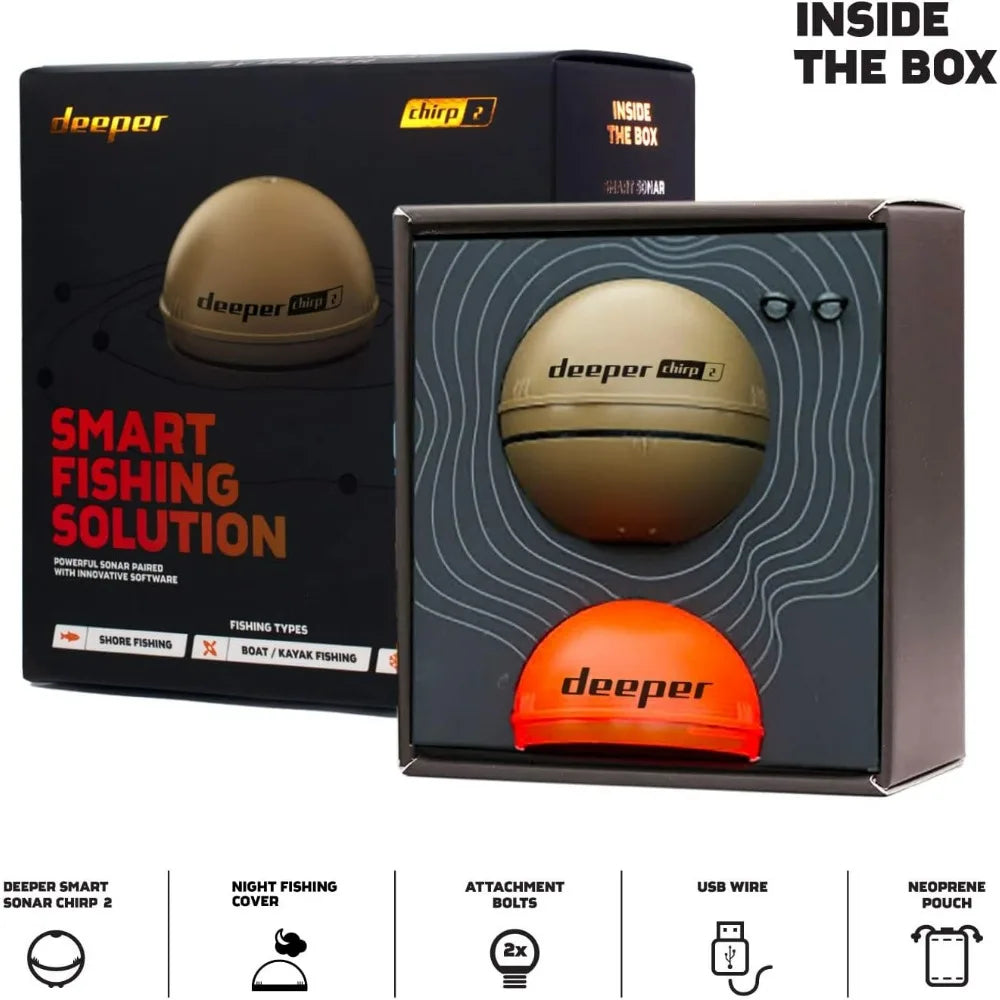 Deeper Chirp 2 Sonar Fish Finder - Portable Fish Finder and Depth Finder for Kayaks, Boats and Ice Fishing | No GPS | Castable Deeper Fish Finder with Free User Friendly App