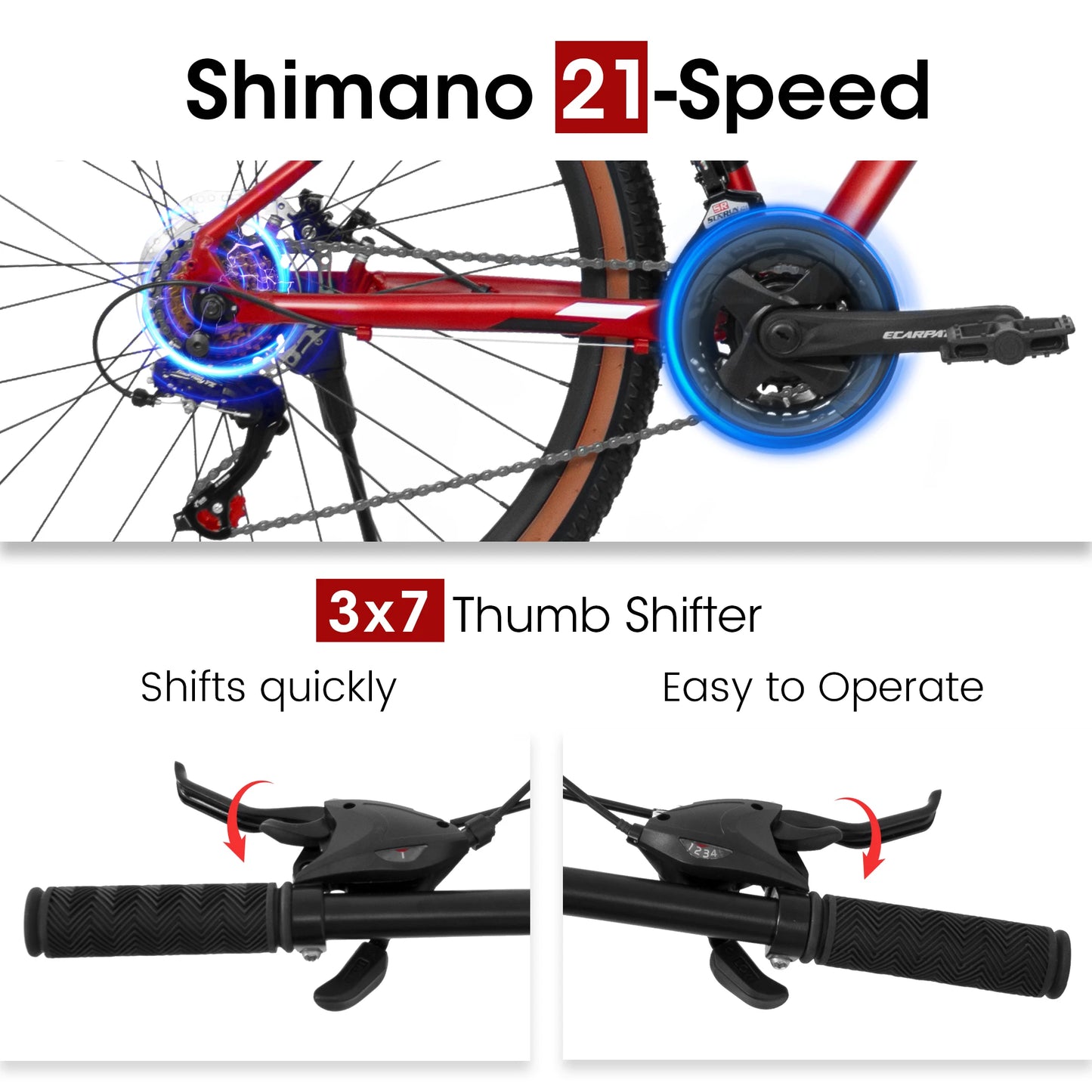 Ecarpat Mountain Bike 27.5 Inch Wheels, 21-Speed Mountain Bike, Aluminium Frame Disc Brakes Thumb Shifter Front Fork Bicycle