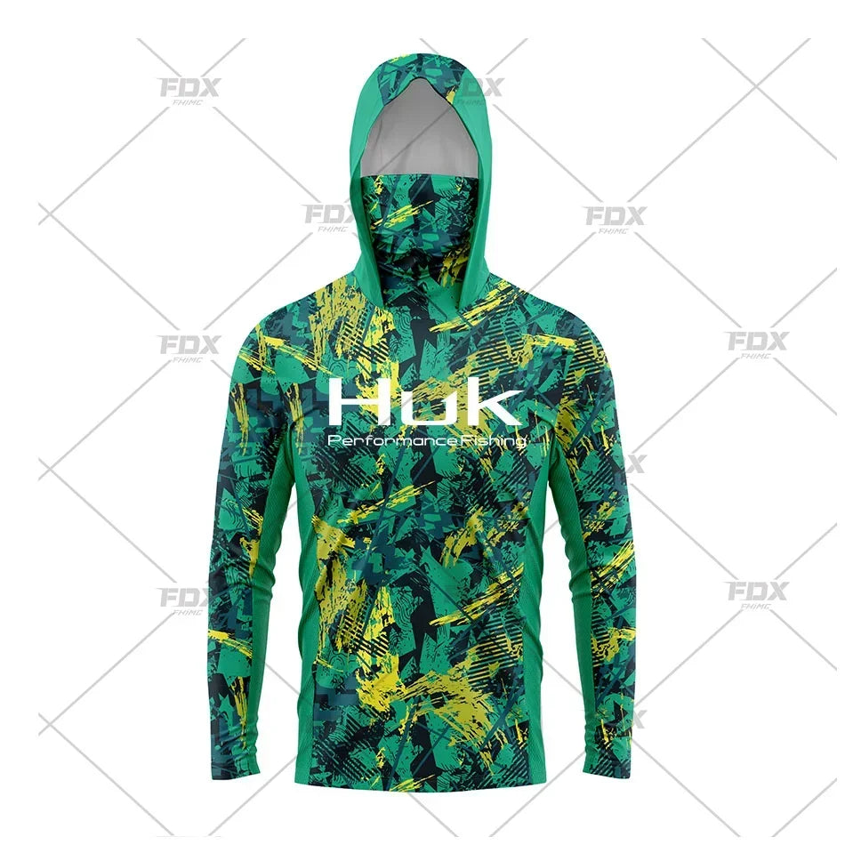 Huk Fishing Shirt UPF 50 Hooded Face Cover Fishing Clothes Summer Sun Protection Hoodie