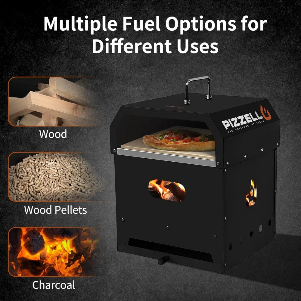 4-in-1 Outdoor Pizza Oven 16" Wood Fired Outside Oven 2-Layer Detachable Pizza Maker with Pizza Stone, Pizza Peel, Cover, Cooking Grill Grate, Pizzello Gusto