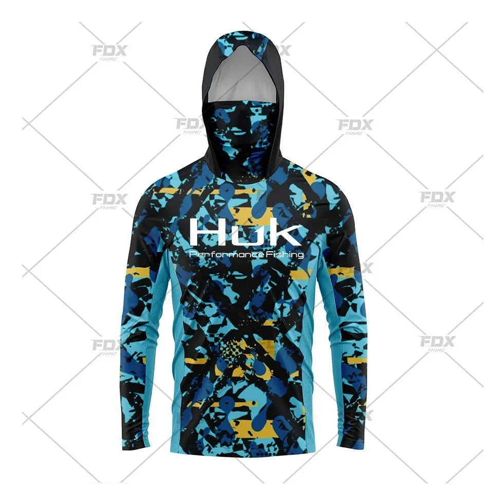 Huk Fishing Shirt UPF 50 Hooded Face Cover Fishing Clothes Summer Sun Protection Hoodie