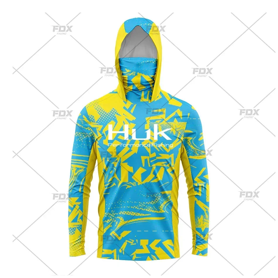 Huk Fishing Shirt UPF 50 Hooded Face Cover Fishing Clothes Summer Sun Protection Hoodie