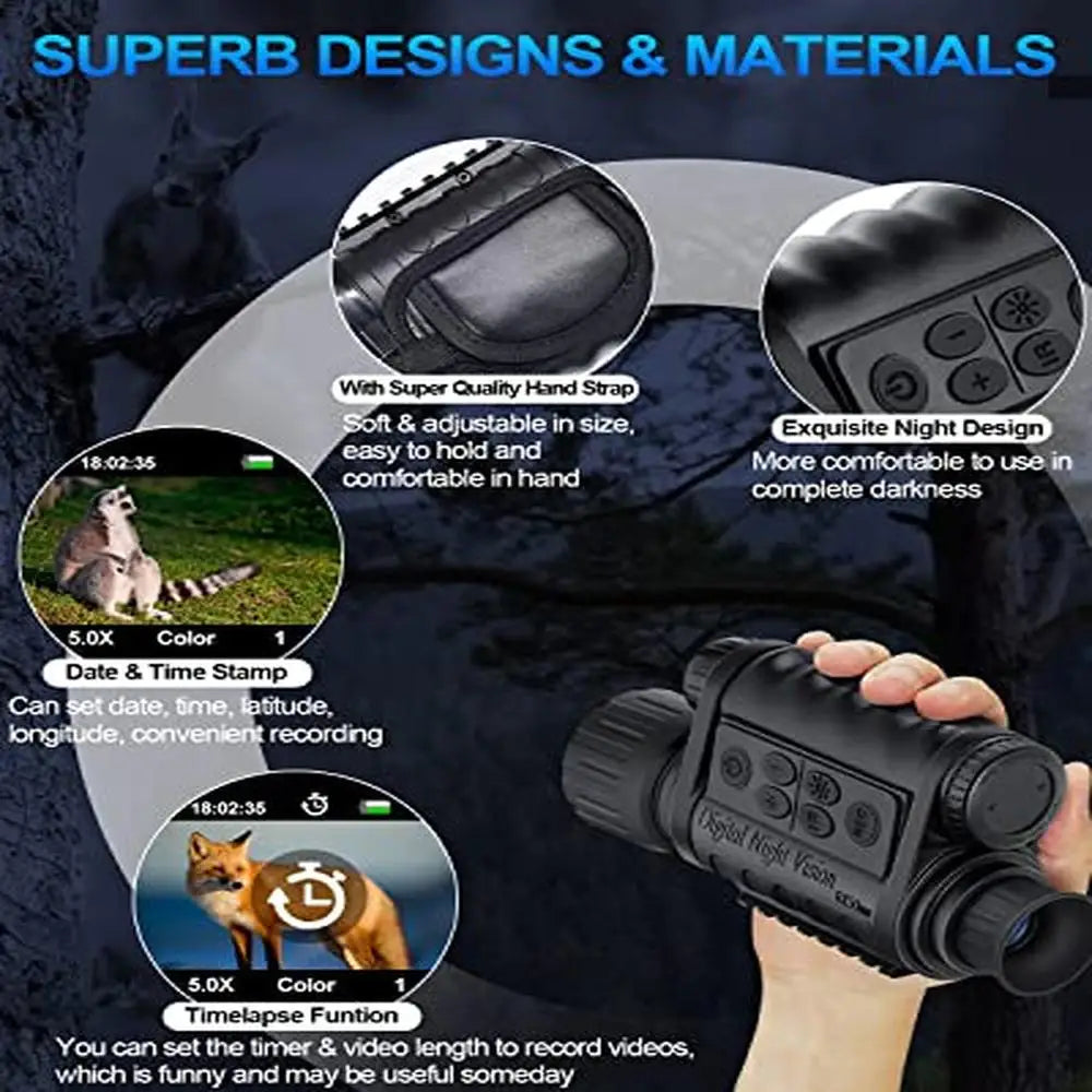 True WiFi Night Vision Monocular Support Smartphone iOS/Android 32G Super HD in Full Darkness Clearly Infrared Camera Telescope 12MP Photo Video Night Watching 5X Digital Zoom Night Vision Binocular