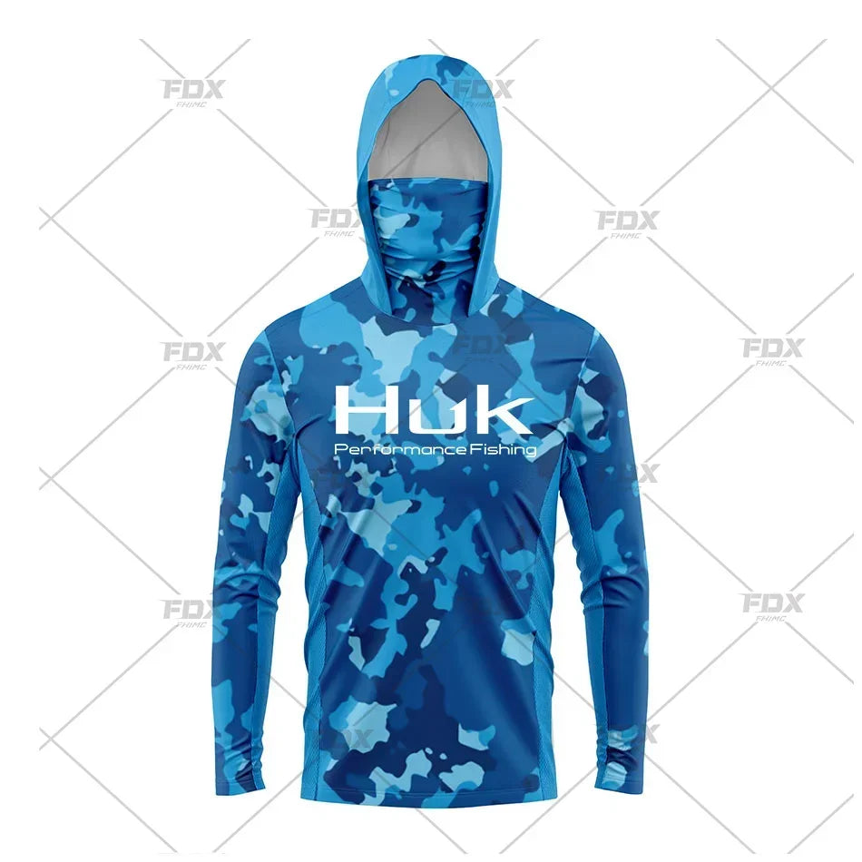 Huk Fishing Shirt UPF 50 Hooded Face Cover Fishing Clothes Summer Sun Protection Hoodie