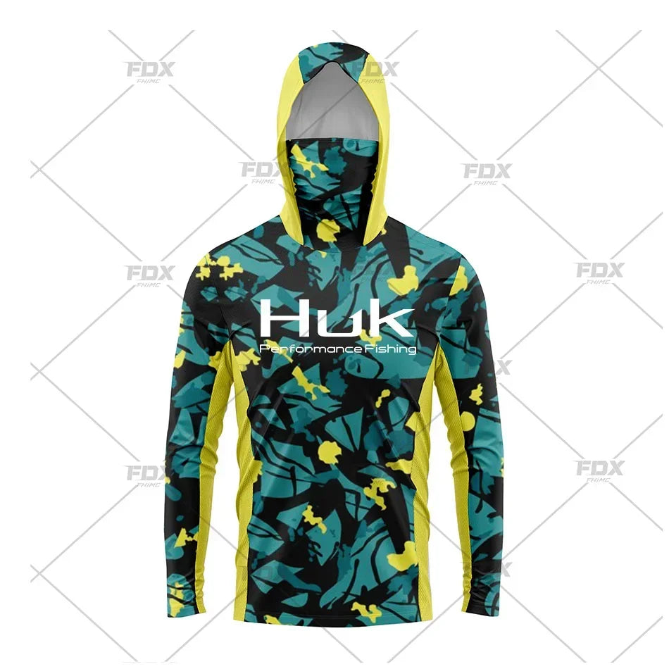 Huk Fishing Shirt UPF 50 Hooded Face Cover Fishing Clothes Summer Sun Protection Hoodie