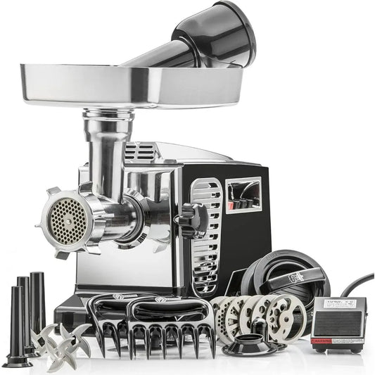 STX Turboforce Cadet 2000 Series 6-in-1 Powerful Home Use Electric Meat Grinder, Sausage Stuffer & Kubbe Maker • Foot Pedal • 4 Grinding Plates • 3 Stainless Steel Blades • 2 Meat Claws • Patty Press