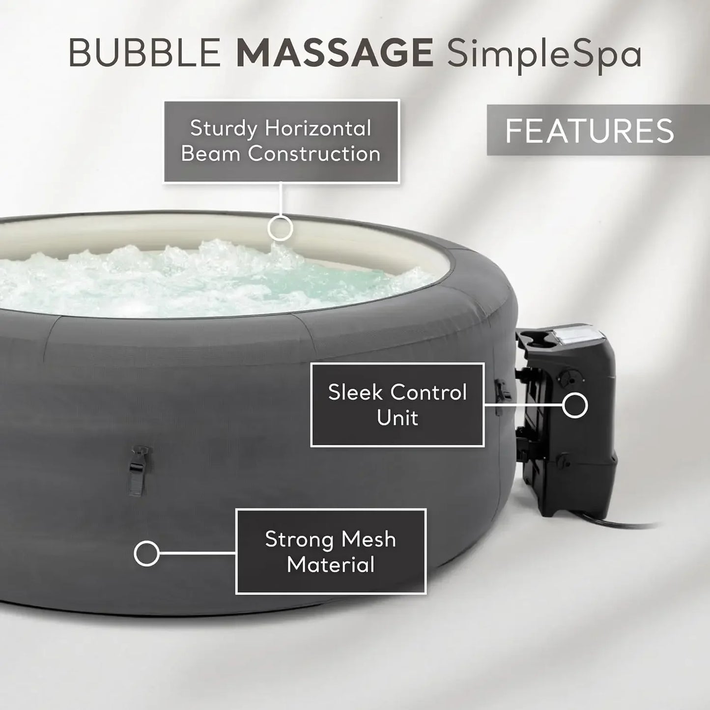 INTEX 28483E SimpleSpa Inflatable Bubble Massage Spa: Includes Insulated Cover – Built-in QuickFill Inflation – Soothing Jets – 4 Person Capacity – 77" x 26"