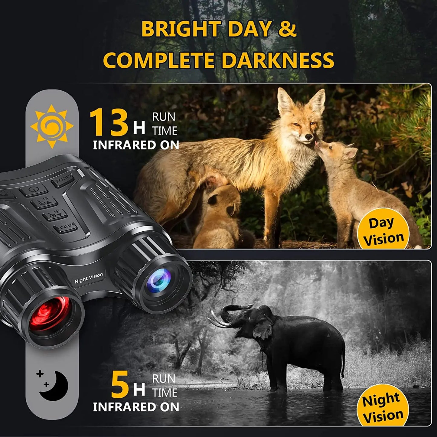 Rechargeable NightVision Telescope 4K UHD Infrared Telescope Camera Binocular Telescope 8X Zoom 300M for Hunting, Camping, Boating.