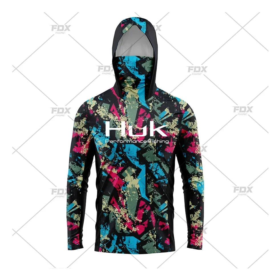 Huk Fishing Shirt UPF 50 Hooded Face Cover Fishing Clothes Summer Sun Protection Hoodie