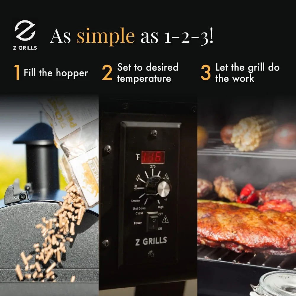 Z GRILLS ZPG-450A 2024 Upgrade Wood Pellet Grill & Smoker 8 in 1 BBQ Grill Auto Temperature Control, 450 Sq in Bronze