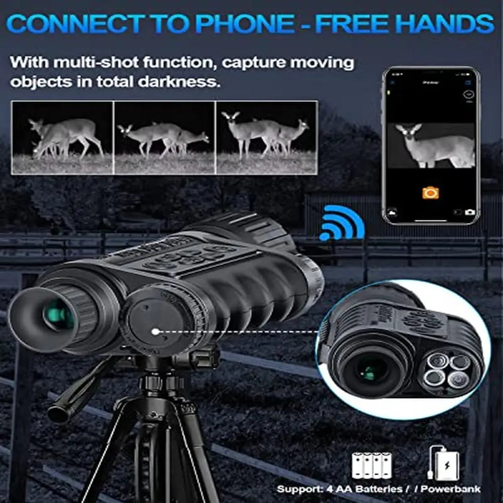 True WiFi Night Vision Monocular Support Smartphone iOS/Android 32G Super HD in Full Darkness Clearly Infrared Camera Telescope 12MP Photo Video Night Watching 5X Digital Zoom Night Vision Binocular