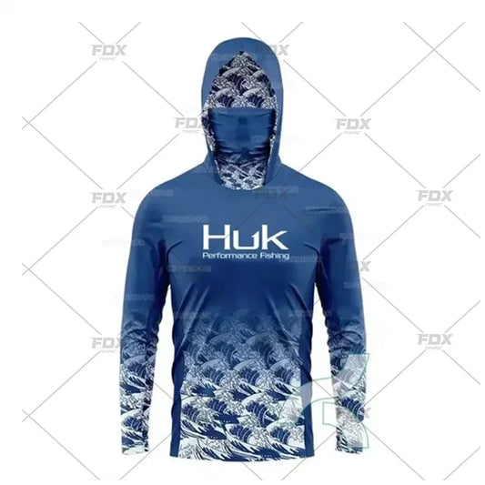 Huk Fishing Shirt UPF 50 Hooded Face Cover Fishing Clothes Summer Sun Protection Hoodie