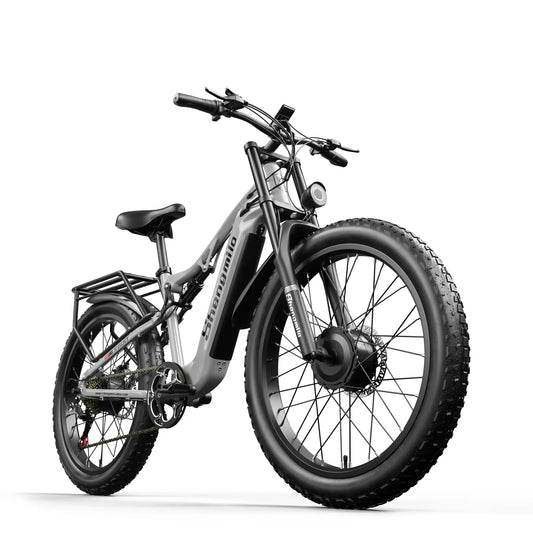 Shengmilo-S600 26” Electric Bike for Adults, 2000W Dual Motors Ebike, 31MPH, 48V 17.5AH Samsung Battery, E-Mountain Bicycle, Full Suspension Double Shoulder Fork & DNM Rear Shock, LCD Color Display