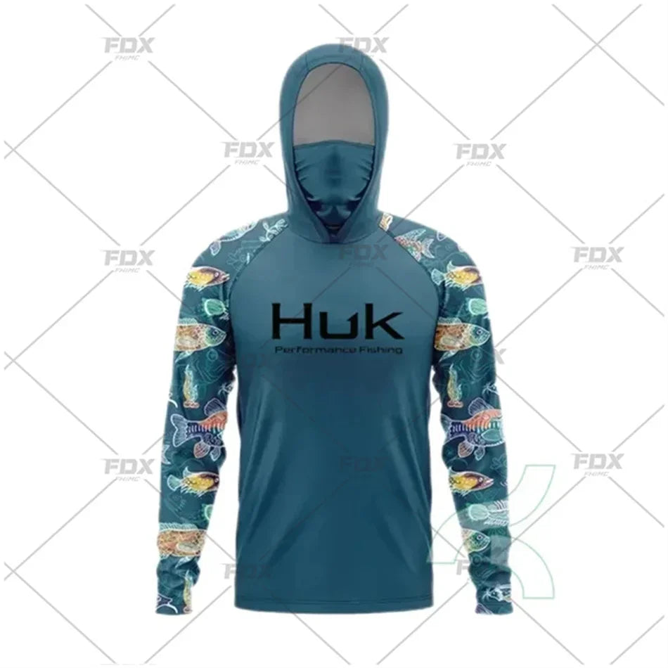 Huk Fishing Shirt UPF 50 Hooded Face Cover Fishing Clothes Summer Sun Protection Hoodie