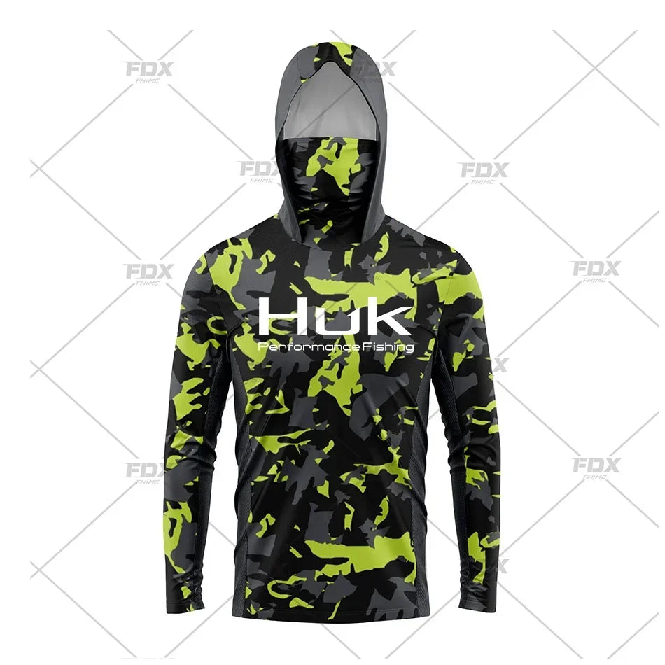 Huk Fishing Shirt UPF 50 Hooded Face Cover Fishing Clothes Summer Sun Protection Hoodie