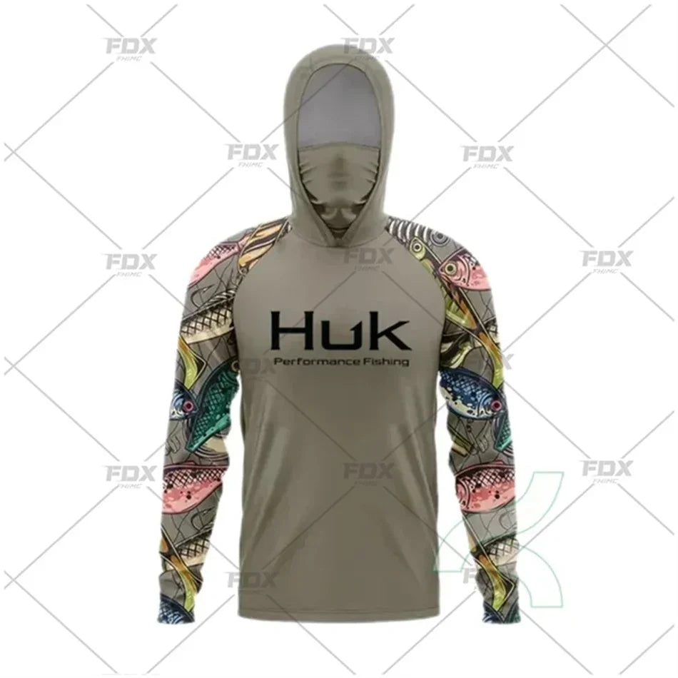 Huk Fishing Shirt UPF 50 Hooded Face Cover Fishing Clothes Summer Sun Protection Hoodie