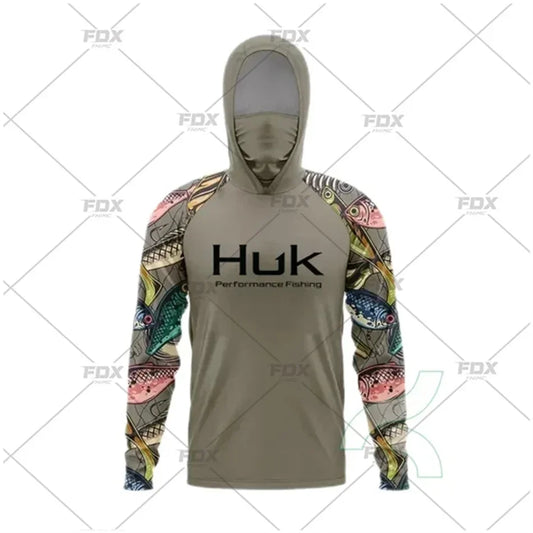 Huk Fishing Shirt UPF 50 Hooded Face Cover Fishing Clothes Summer Sun Protection Hoodie